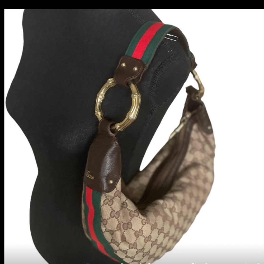 💯 Authentic Vintage Gucci Beige and Brown Shoulder Bag w/ Red and Green Stripes